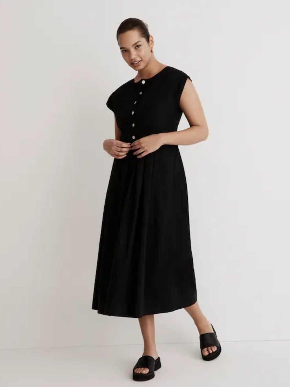 Madewell Poplin Button-Front Midi Dress Black